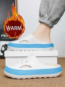 Men's Slippers Winter New Thickened Warm Plush Lined Hole Slippers, Unisex Thick Sole Anti-Slip Warm Slippers, Suitable For Indoor And Outdoor Wear, Couple Style, Unisex