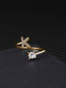 礼盒装 26 字母奢华水钻金色开口戒指，适合女性婚礼订婚派对生日礼物 - 金色 - 查看 50