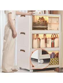 60cm/4layers Foldable Storage Box With Wheels And Magnetic Doors - Plastic Covered Storage Box, Space-Saving Design, Suitable For Clothes, Snacks, Camping Supplies - Modern Home And Outdoor Storage And Organization, Modern Aesthetics. - White - View 5