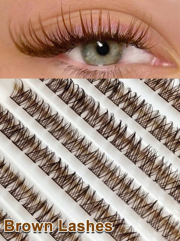 120 PCS Brown Cluster Eyelashes D Curl Crossed Wispy Lashes Extension Makeup Tool Enlarge Your Eyes Suitable For Daily Wear