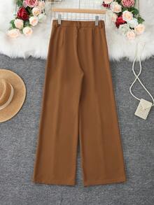 1 chiếc quần dài nữ bằng polyester màu trơn, có cúc cài và túi, khóa kéo, thích hợp cho kỳ nghỉ, công sở, nhà, mặc hàng ngày, du lịch, mọi mùa xuân. - màu nâu - Xem 5
