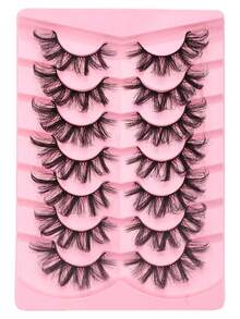 全新 7 对俄罗斯卷经典猫眼人造貂皮假睫毛，自然 DD 卷曲蓬松仿睫毛，交叉纤细戏剧卷仿貂皮睫毛延长，打造自然外观条状睫毛，睫毛，睫毛，假睫毛 - 黑色 - 查看 7