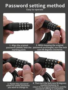 TOSUOD 4 位密码锁山地自行车钢缆 - 防盗耐用铝合金，适用于 MTB/公路自行车的便携式链条锁，黑色带白色文字，安全自行车锁，光滑的金属表面，坚固的结构品牌：TOSUOD