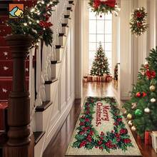 1 pieza Alfombra antideslizante para baño con diseño de bayas de acebo navideño, hecha de material de cachemir sintético con decoración esponjosa, adecuada para baños, entradas, cocinas y otras ocasiones. Se puede lavar a máquina. Es una decoración festiva y se puede regalar.