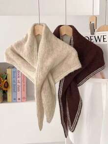 قطعة واحدة وشاح/شال مثلث من خليط الصوف المحبوك دافئ وعملي للنساء، مناسب للمواعيد والتسوق والخروجات اليومية