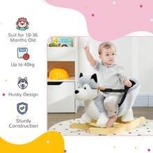 HOMCOM Baby Rocking Horse, Husky-Shaped Plush Wooden Child Rocking Animal, With Seatbelt, For Ages 18-36 Months, Kids Ride-On Toy For Indoor Use - Grey - Grey - View 4
