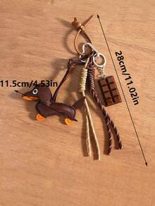 1PC Women Pendants Vintage Leather Sausage Dog Chocolate Charms Accessories For Mobile Phone Bags Keychain Vintage Leather Dachshund Puppy Braided Rope Pendant Keyring Fashion Chocolate Keychain Women Bag Charms Key Holder Gifts - 彩色 - 查看 7