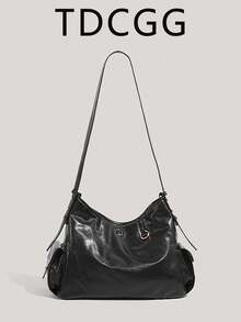 Y2K Vintage Fashion PU Leather Multi-Pocket Shoulder Messenger Bag, Perfect For Commuting And Daily Wear - Black - View 1