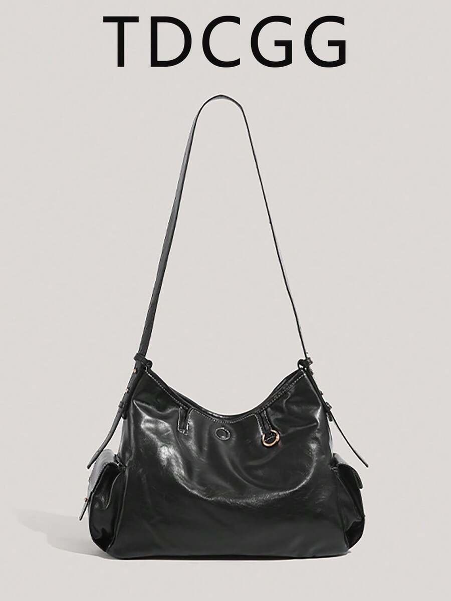 Y2K Vintage Fashion PU Leather Multi-Pocket Shoulder Messenger Bag, Perfect For Commuting And Daily Wear - Black - View 1