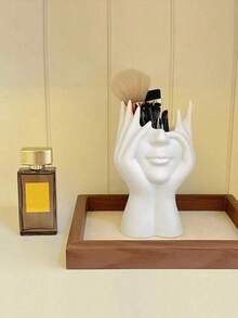 1 件多功能桌面收纳盒、笔筒、化妆刷架、装饰性面部花瓶、创意艺术雕塑家居装饰 - 白色 - 查看 5