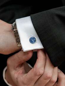 1对优雅时尚腕表设计男士袖扣，时尚商务配饰，节日礼物 - 白色 - 查看 5