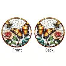 1PC Butterfly Sunglasses Landscape, Stained Glass Style Decorative Pendant, Vibrant And Colorful Design With Blue Butterfly And Bee, Perfect For Home & Garden Decoration, Ideal Gift For Friends & Family, Season Decoration | Unique Design, Butterfly Decoration - Acrylic-round - View 8