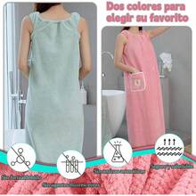 Bata de Baño Mujer Toalla Super Absorbente y Secado Rápido - Toallas de Baño Grandes para Adultos, Diseño Envolvente Hogar, Bata de Mujer en Vellón de Coral Suave No Quitapelos - Rosa - Ver 4