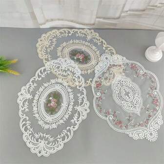1/2pcs Retro Lace Placemats, Vintage French Style Elegant Lace Doily, Handmade Embroidered Table Mats For Home Table Decoration Party Dressing