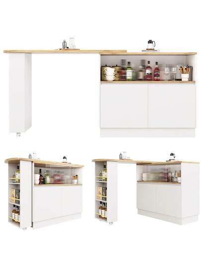 Sairedel 360° Rotating Sideboard Shelves Glass Moderne Serving Buffet 90x45x100 Cm Kitchen, Restaurant, Living Room Multifunctional Shelf, Bar Cabinet view 8