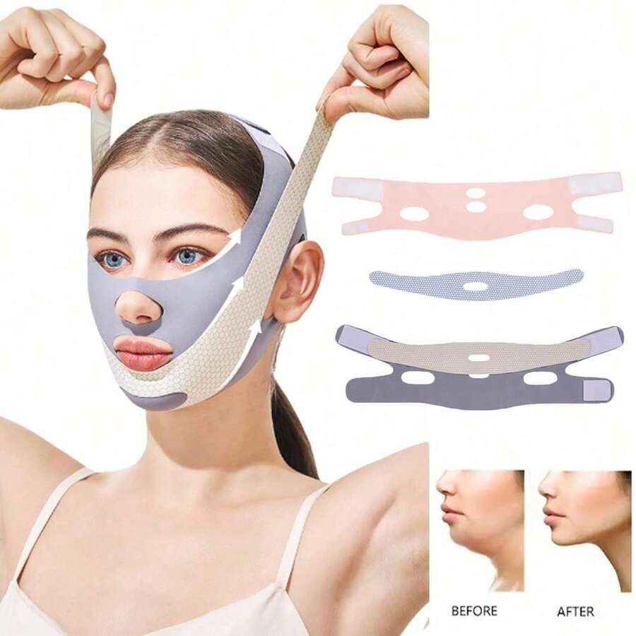 Thin Face Bandage V Line Face Lift Tightening Mask Double Chin Tightener Facial Wrinkles Anti Sagging Facial Massager Skin Care - Grey - View 1