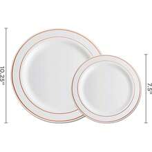 50/25/20/10/5pcs Reusable Washable White Round Rose Gold Rim Plates, Party Plates, Salad Plates, 10.25" And 7.5" Dinner Plates, Suitable For Christmas Gifts, Family Gatherings, Parties, Outdoor, Weddings, Restaurants, Kitchen