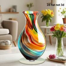 Flat Acrylic Ornament, 2D Rotatable Modern Vase Desktop Decoration For Home Office Present - B - View 5