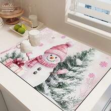 1pc Christmas Snowman Print Kitchen Counter Dish Drying Mat, Super Absorbent, Hides Stains, Dish Drying Pad With Rubber Backing, Multipurpose Mat For Coffee Machines, Kitchen Counters, Dish Racks - HL  251 - View 12