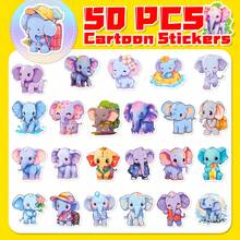 50 pegatinas lindas de la familia de elefantes de dibujos animados, nuevas pegatinas de elefantes de garabatos de colores