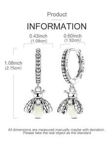 1 对 925 纯银耳环，适合女士，夜光萤火虫形状，闪耀方晶锆石，优雅耳环，珠宝礼品，适合日常派对购物佩戴