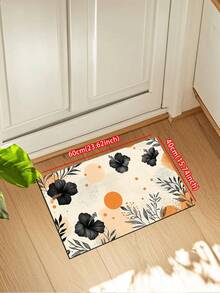 1pc Vintage Floral Pattern Doormat, Modern Minimalist Black White Orange Design Quick Drying Water Absorbent Outdoor Rug, Indoor Entrance Small Carpet, Outdoor Doormat, Bathroom, Laundry Room, Bathroom Entrance, Sink Front, Shower Room And Party Carpet, Bathroom Decor, Bathroom Mat, Bathroom Accessories, Machine Washable Shower Mat Doormat, Suitable For Living Room, Bedroom, Kitchen And Various Scenes At The Entrance, Party, Holiday, Gift, Dinner