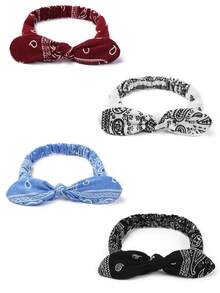 1件佩斯利花纹印花发带，复古蝴蝶结弹力发带，女士佩斯利花朵兔耳头巾，适合节日装饰，米老鼠耳朵头巾发带吸汗带，适合上学、大学、秋冬季节佩戴，女士度假装扮发饰，优雅围巾，柔软头巾