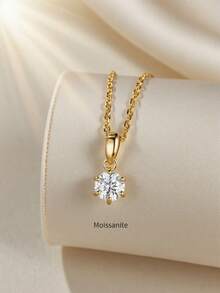 1 925 Silver 0.5ct 6 Claw Round Transparent Colorless Mosan Diamond Necklace, Suitable For Wedding Brides.
