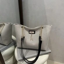 Large Capacity Handbag For Women, Chic Chain Shoulder Bag, New Fashion Underarm Bag, Retro Linen Tote Bag - Black - View 10