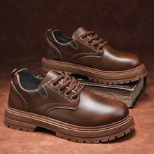 2025 Novos Sapatos de Couro Casuais com Sola Grossa Moda Coreana de Outono, Botas de Trabalho Retrô de Cano Alto