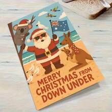 1pc Australian Christmas Card - Holiday Beach Scene With Santa, And Australian Animals - Envelope Style Holiday Greeting For Family, Friends And Colleagues - Perfect For Travel Enthusiasts And Summer Celebrations, Christmas Card | Cartoon Illustration | Paper Card, Christmas Card