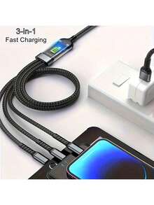 三合一 100W 5A 快速充电 USB 转 Type-C Micro 快速充电线兼容 14 13，三合一 100W 快速充电线智能超级快速充电支持多接口充电 USB 可视化电源充电线兼容苹果，SANXOPPO 车载快速充电线。兼容 、安卓、相机、MP3 通用适配器 Nan MFi 认证