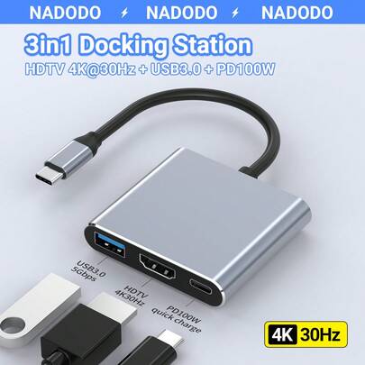 NADODO USB C Adapter 4K, USB Typ C Multiport Adapter PD 100W USB 3.0, USB-C Digital AV Multiport Adapter för Thunderbolt 3, Pro och andra bärbara datorer av typ C