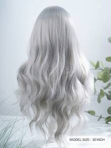 alicegarden 1 合成耐热假发，灰色长卷假发，带刘海，30 英尺长，由纤维制成，适合日常使用，自然仿真假发 - 灰色 - 查看 4