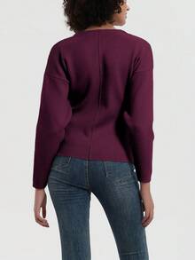 Se-Hore 时尚休闲女士纯色宽松针织开衫 - 中紫紅色 - 查看 5