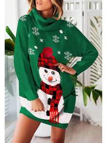 Pink Queen Ugly Christmas Sweater Dresses For Women Oversized Loose Fit Knit Dress With Pocket - 墨綠色 - 查看 8