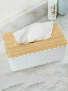 1pc Plastic Desktop Tissue Box, Living Room Coffee Table Tissue Storage Box, Wooden Bathroom Toilet Paper Holder, Bathroom Tissue Storage Box
