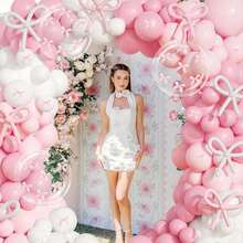 152pcs Pink/Black Bow Balloon Arch Set, Perfect For Weddings, Engagements, Birthday Parties, Baby Showers, Bridal Showers, Bachelorette Parties, Party Decorations, Room Decorations And Party Supplies - 粉色 - 查看 3