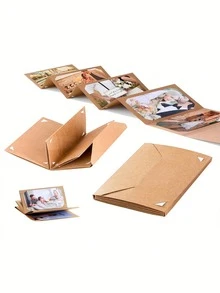 1pc Custom Folding Photo Album, Customized Postcards, Photos, Contains 9 Photos, Can Be Customized With Your Own Photos, Card Storage, Photo Memory Book, Diy Collage Style, Foldable Scrapbook, With Card Stock Pages, Khaki Portable Photo Organizer, Suitable For Weddings, Family Events, Souvenirs And Gift Storage, Photo Storage Box