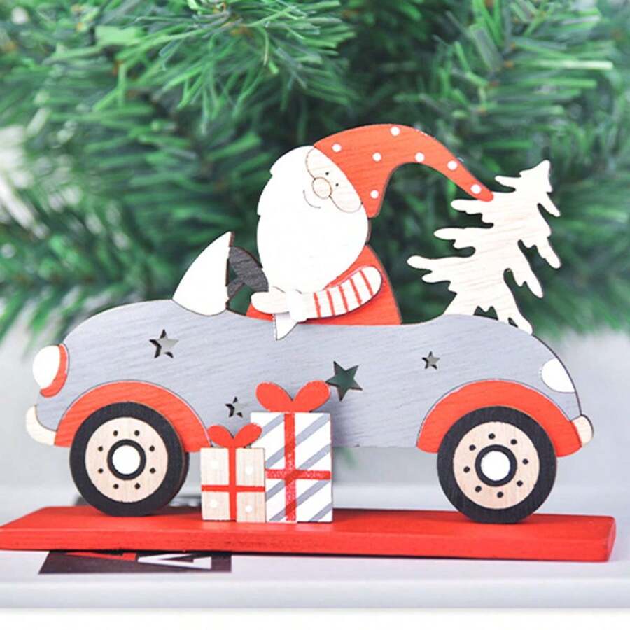 Christmas Table Sign Wooden Santa Truck Table Decoration Indoor Holiday Ornaments For Home