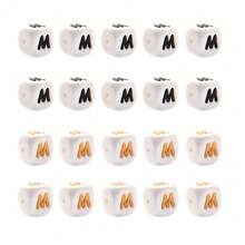 10pcs 12mm Simple Style White Base Black Letter + White Base Gold Letter Silicone Beads, DIY Jewelry Making Initial Letter Festival Gift Decorative Beads