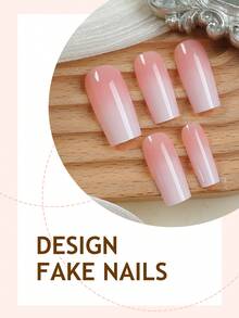 24pcs Ombre Color Nail Stickers, Medium Square Shape, Minimalist Style, Smooth Surface, Full Coverage, Suitable For Women And Girls Daily Wear Nails Nail Supplies - Multicolor - View 3