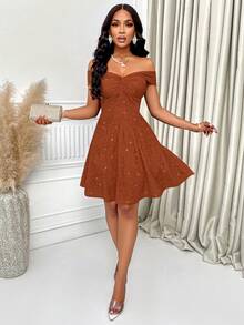 AIJ Đầm chữ A hở vai, lưng trần, đính sequin, màu trơn, gợi cảm của Amarilo dành cho nữ, thích hợp cho các bữa tiệc, sự kiện cocktail, Giáng sinh, Ngày Valentine và các dịp khác. - Rỉ Nâu - Xem 5