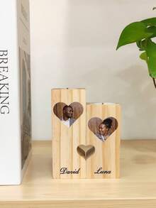 定制英文名字心形木质烛台，温馨家居装饰，桌面摆件，书房装饰，母亲节、父亲节、情人节、感恩节、圣诞节、生日、周年纪念日、婚礼等场合的完美礼物，圣诞礼品用品 - 原木色 - 查看 9