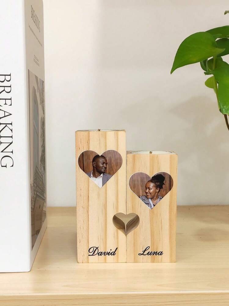 定制英文名字心形木质烛台，温馨家居装饰，桌面摆件，书房装饰，母亲节、父亲节、情人节、感恩节、圣诞节、生日、周年纪念日、婚礼等场合的完美礼物，圣诞礼品用品 - 原木色 - 查看 9