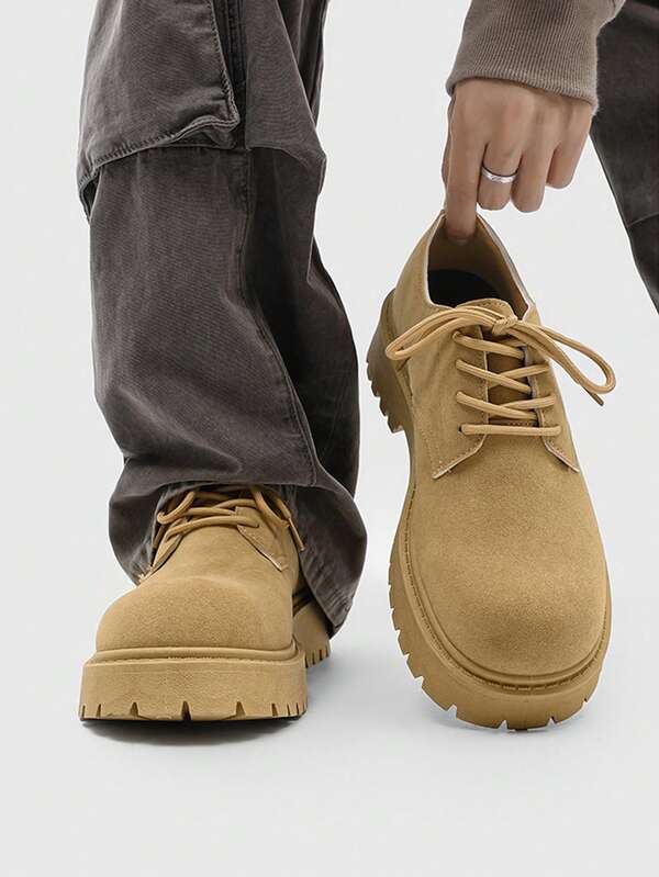 Men's Derby Shoes, New Spring/Autumn Low-Top Boots, Retro Work Shoes, Thick Sole, Versatile Leather Shoes