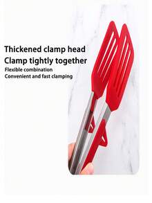 1 Stück Edelstahl & Silikon quadratische Lebensmittelzange mit Ständer, hitzebeständige Silikon Lebensmittelzange, Brotklammer, Grillzange, Buffet-Servierzange