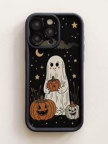1pc Halloween Ghost & Pumpkin Lantern Pattern Phone Case With Precise Cutouts To Protect Camera, Shock-Proof Thick Black Cover For IPhone 11 Pro Max/12 Pro Max/13 Pro Max/14 Pro Max/15 Pro Max/16 Plus/16 Pro Max, 16E, Galaxy A55/A15/S24 Ultra/S25 Ultra, Redmi, OPPO/Realme, VIVO, Infinix, Honor, MOTO, One Plus