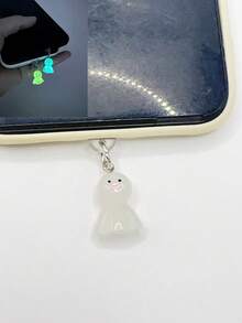1pc Glow-In-The-Dark Resin Smiling Cat Pendant Phone Dust Plug Charm, Phone Decoration