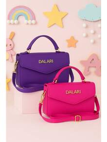 Kit 2 Bolsas Infantil/Juvenil Alça de Mão e Alça de Ombro Regulável Especial Dia das Crianças Primavera Verão 1 Pink + 1 Roxa - A - Visão 5